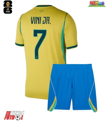 Brasil Vinicius Junior #7 Primera Equipación Niños Mundial 2026 Manga Corta (+ Pantalones cortos)
